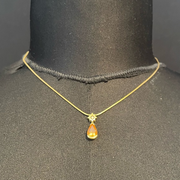SOLD Citrine and Diamond Gold Necklace - Picture 9 of 9